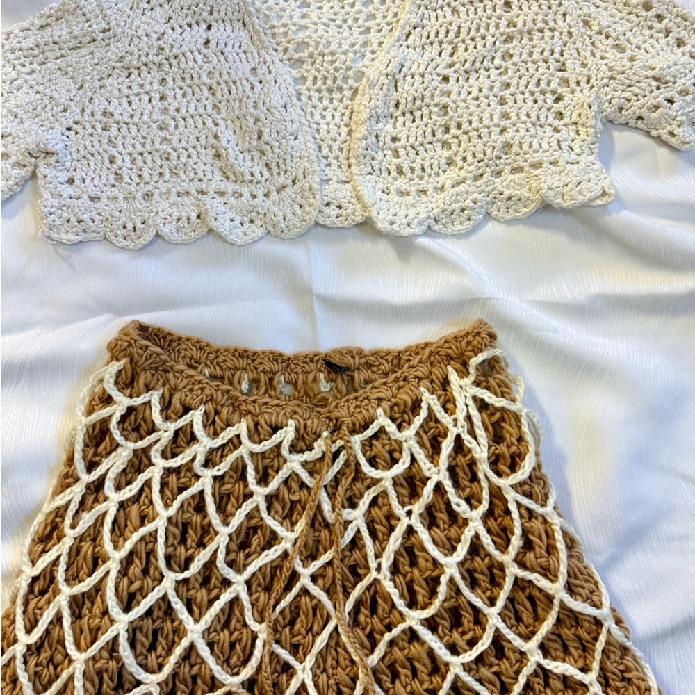 Crochet Knit 2 Pc Set Skirt & Bolero Top Cottagecore Fall S/M Coastal Bohemian